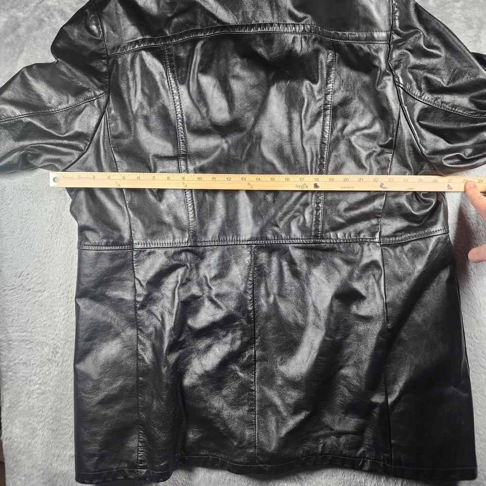 VINTAGE Reed Sportswear Coat Mens XL Black Leather Overcoat Pockets Midlength - Picture 14 of 15